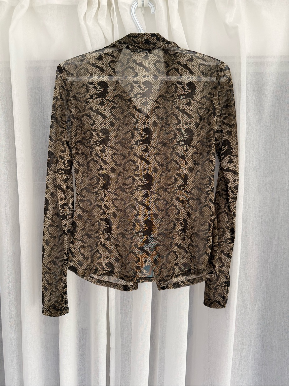 Snake-Print Mesh Button-Down Shirt - Picture 2 of 5